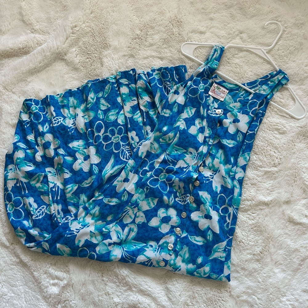 Vintage Hawaiian Blue Sleeveless Dress